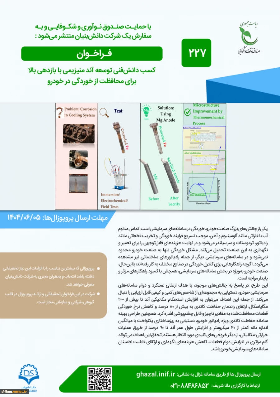فراخوان صندوق نوآوری و شکوفایی ریاست جمهوری در خصوص مشارکت در اکتساب فناوری با حمایت صندوق نوآوری و شکوفایی به سفارش یک شرکت دانش بنیان 3